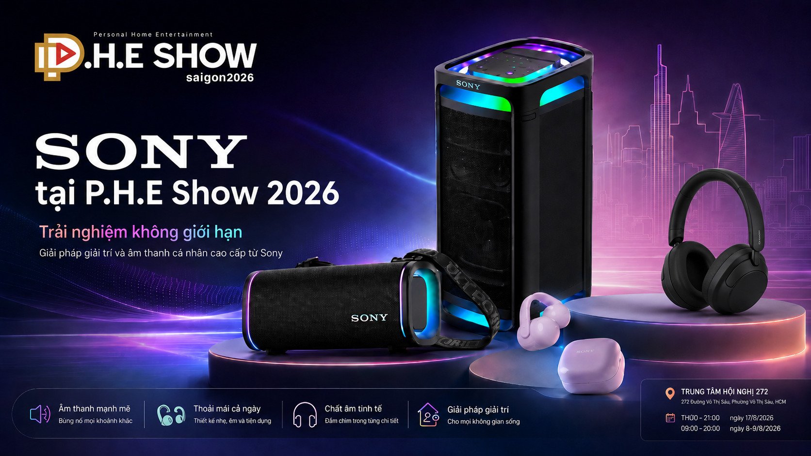 Sony mang “trải nghiệm âm thanh đỉnh cao” từ phòng thu đến đường phố tới P.H.E Show 2026